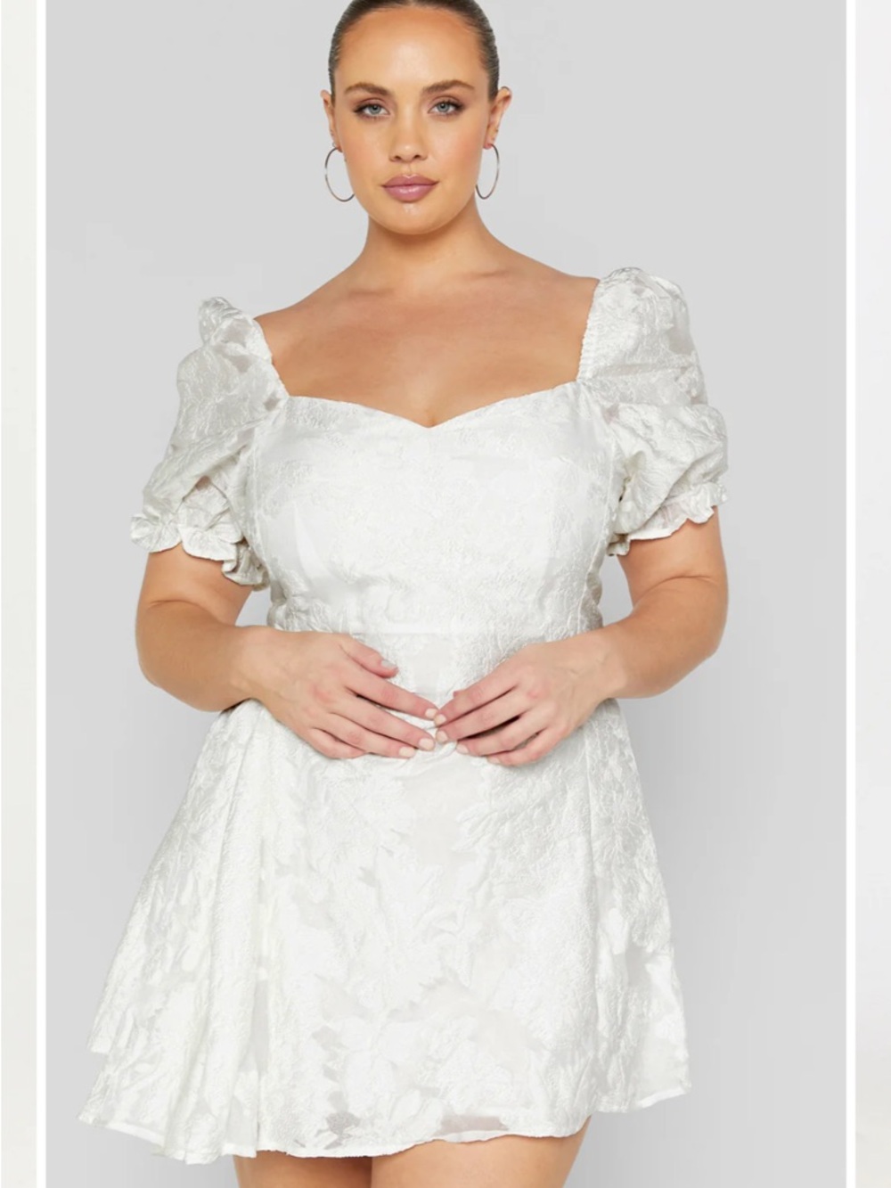 Showpo White Puff Sleeve Jacquard Mini Dress